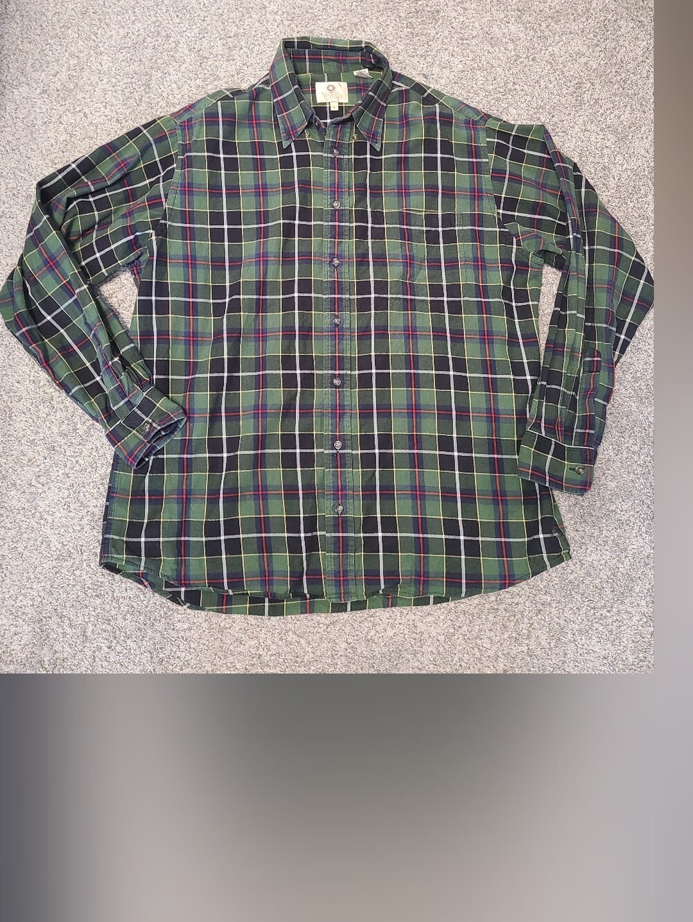 Viyella Green Black White Plaid Cotton Wool Flannel Long Sleeve Button Down L